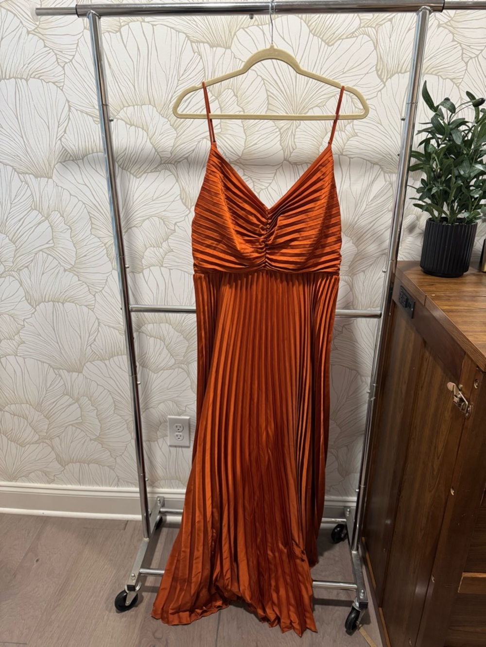 Petal & Pup Copper-Orange Pleated Maxi Dress